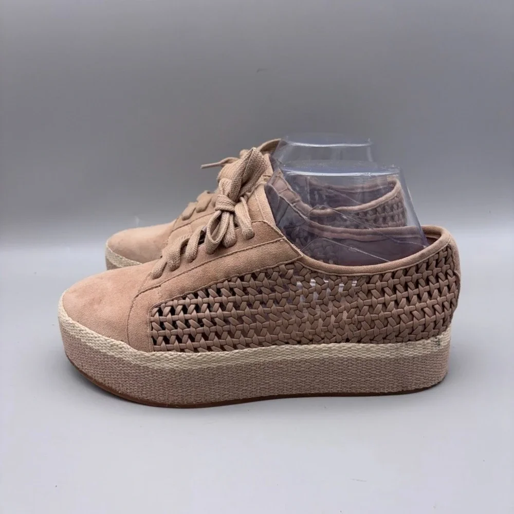 Vince Camuto Platform Sneakers Womens 7.5 Tan Woven Suede Espadrille Casual Boho